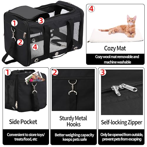Soft Sided Cat/Dog Carrier,Collapsible Pets Travel Carriers for Pet/Puppy with Shoulder Strap & Removable Mat,Mesh Top Load Small Dogs/Cats Carry Bag Up to 17 Lbs TSA Airline Approved（Black,M） - size: 11.0"L x 11.0"W x 17.0"H