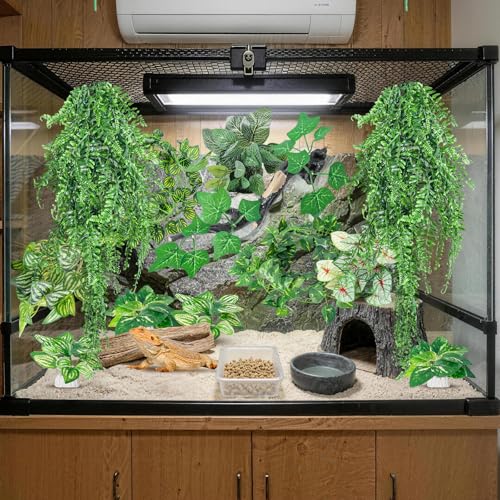CousDUoBe 12 PCS Reptile Plants Set, Reptile Corner Branch Bearded Dragon Tank Accessories Leopard Gecko Tank Accessories，Terrarium Decorations with Suction Cup
