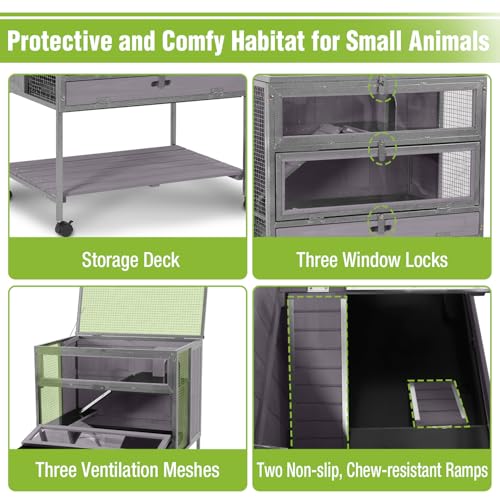 GUTINNEEN Guinea Pig Cage for Small Animals, Hamster Cage with Metal Iron Frame & Chew-Proof Aluminum Edges, 2-Story Small Animal Cage with Leak-Proof Tray, Hideout, and Storage Shelf, Black - color: Black and Gray
