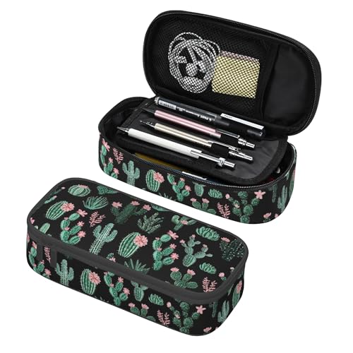 Yrebyou Cactus Pencil Case Big Storage Pencil Pouch Multi-Functional Pen Bag Cute Lightweight Organizer for Aldult Office College - color: Green