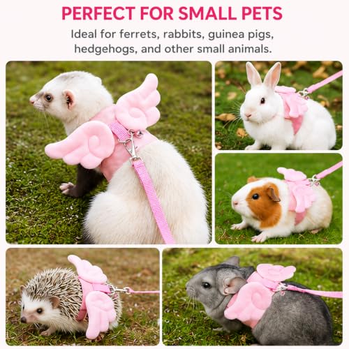 Ferret Harness and Leash Set for Adult Ferrets, Cute Angel Wing Small Animal Vest Harness, Adjustable for Ferrets Kittens Mini Dogs Pink1536-1 - color: Angel Pink