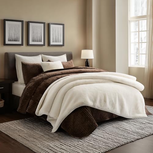EVERGRACEHOME Faux Chinchilla Fur Throw Blanket, 72"x90", Arctic White | Luxury, Super Soft, 1220GSM, Fluffy Cozy Mink, Reversible Velvet Back, Warm Thick Heavy Winter Queen Blanket for Bed, Gift - color: Arctic White, size: 72"x90"