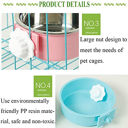 kathson Crate Dog Bowl, Removable Stainless Steel Hanging Pet Cage Bowl Food & Water Feeder Coop Cup for Cat, Puppy, Birds, Rats, Guinea Pigs 4pcs(2×Blue,1×Pink,1×Green) - color: 2×Blue, 1×Pink, 1×Green, size: 4 PCS
