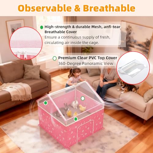 Cat Playpen, Puppy Playpen Small Dog Pet Crate Tent Cage Indoor & Outdoor, Cat House Enclosure Kennel Dogs/Cats/Rabbits/Hamster (Pink)