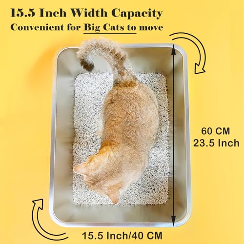 Stainless Steel Cat Litter Box,Extra Large Metal Litter Box,24Lx16x6 in | Extra Large Metal Litter Tray for Big Cats Kitty Rabbits,No Smell,Non Stick,Easy to Clean - color: 6"H, size: 24"L x 16"W