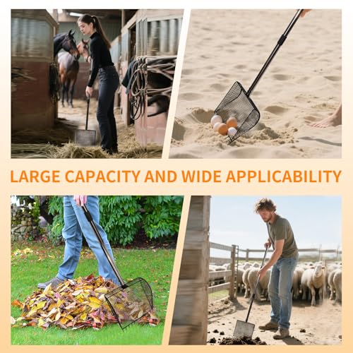 Chicken Poop Scooper & Rake 2-in-1 Metal Coop Shovel,Adjustable Stainless Steel Handle,Cleaning Tools for Chicken Coops & Farm Animals Scoop for Litter Scooper Sand Sifting Shovel Chicken Coops