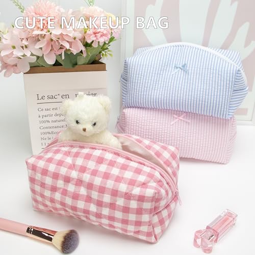 PAZIMIIK Cozy Makeup Bag for Women,Zipper Cosmetic Pouch,Checkered Pink | Soft Cosmetic Organizer for Makeup,Skincare,Toiletries,Daily Beauty Essentials,Purse,On-the-Go,Bridesmaid Gifts - color: Checkered Pink