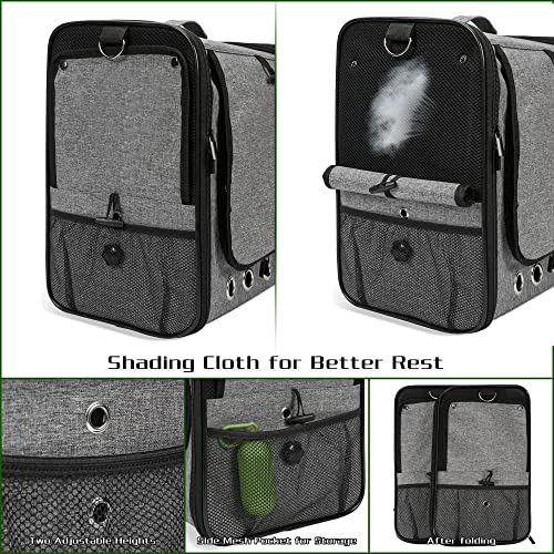 Large Bird Carrier Bag with Stand, Lightweight Backpack for Parrot, Portable Cockatiel Travel Cage with Accessories, Pet Transparent Breathable Carrier, Gray - color: Gray, size: 13.3"L x 10.2"W x 15.7"H