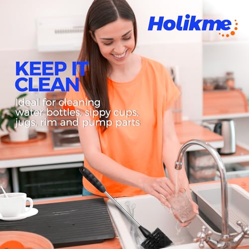 Holikme 4 Pack Bottle Brush 14" Stainless Steel Straw Cleaner Brush,Black | Bottle Cleaner Brush, 3 Straw Cleaner Brush, Bottle Cleaning Brush for Water Bottle, Cups Straw Cleaner Brush - color: Black