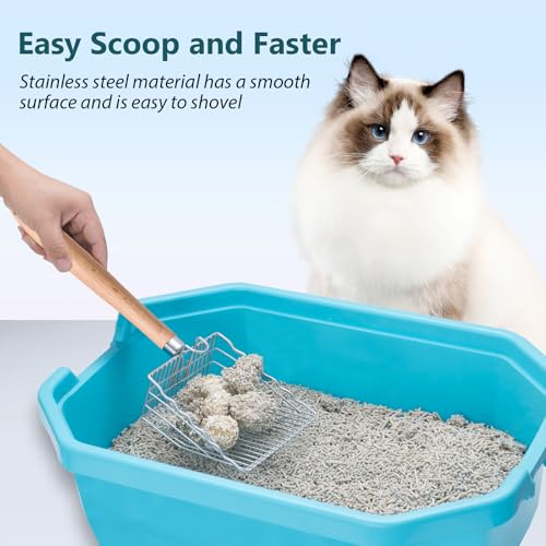 Cat Litter Scoop, Metal Scooper for Litter Box, 9.8" Long Handle | Premium Kitty Shovel with Hook and Hole, for Easy Cleaning, Durable, Odor-Free for Litter Box, for Cat Litter Box Cleaning - size: 9.8"Handle