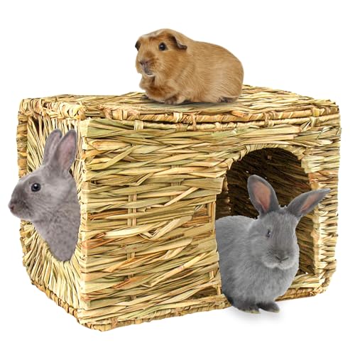 HERCOCCI Extra Large Grass House for Rabbit, Foldable & Comfortable House | Small Animal Hut Play Hideaway Bed Hay Mat Chew Toy For Bunny Guinea Pig Hamster Chinchilla (1 Pack) - color: 1 Pack