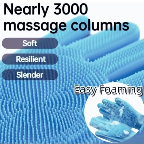 Dog Washing Gloves, Pet Grooming Gloves with Soft Brushes, Bathing and Massaging for Dogs and Cats, Silicone Heat Resistant Cleaning Gloves with High-Density Teeth (Blue) - color: Blue