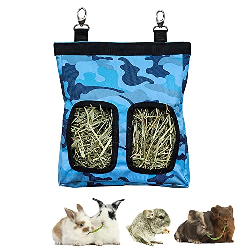 RIOUSSI Guinea Pig Hay Feeder, Hanging Rabbit Hay Feeder Bag. CamoBlue | Upgraded Double Layer Fabric | Bite Resistant | Cleaner Hay & Less Mess | Small Animal Hay Holder for Bunnies & Chinchillas - color: Camoblue
