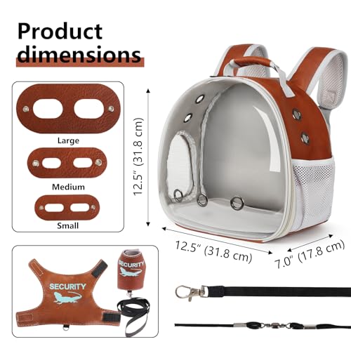 Bearded Dragon Carrier Backpack with Two Security Printing Harness with Leash Sets, Reptile Lizard Travel Bag to Carry and Transport Small Animal Kitten Bunny Guinea Pig to Vet(Brown, PU Leather) - color: Brown