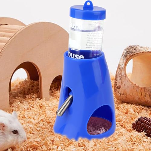 Hypeety Hamster Water Bottle with Hide Base No-Drip Water Dispenser, Blue | Leak-proof stainless steel nozzle, 2-in-1 with hideout , automatic feeder for hamsters/gerbils/mice, 2.71 fl oz/80ml, blue - color: Blue