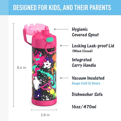 THERMOS FUNTAINER 16 Ounce Stainless Steel Vacuum Insulated Bottle with Wide Spout Lid, Graffiti Girl (Pack of 6) - color: Graffiti Girl, size: 16 Ounces (Pack of 6)