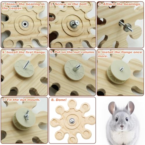 HINGTAI Chinchilla Chew Toys, Natural Wooden Teeth Grinding Guinea Pig Toys for Cage Snowflake- Shaped Rotating Hamster Chew Toys, Chinchilla Cage Accessories Rabbit for Teeth Chewing Supplies