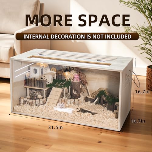Hamster Cage Chewproof, 32" Wooden Guinea Pig Cage for Small Animals, Openable Top with Easy View Acrylic Panels for Hamster, Rabbit, Guinea Pig, Hedgehog(32" L x 15.7" W x 15.7" H) - size: 31.5"L x 15.7"W x 15.7"H