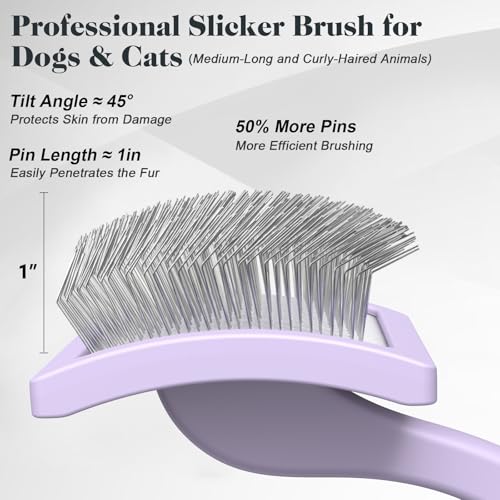 2PCS Slicker Brush for Dogs & Pet Comb,Professional Dog Grooming Brush (Goldendoodles,Poodles,Labradoodles) with Extra Long Pins to Effectively Remove Tangles, Knots and Mats (Light Purple, Large) - color: Light Purple, size: Large