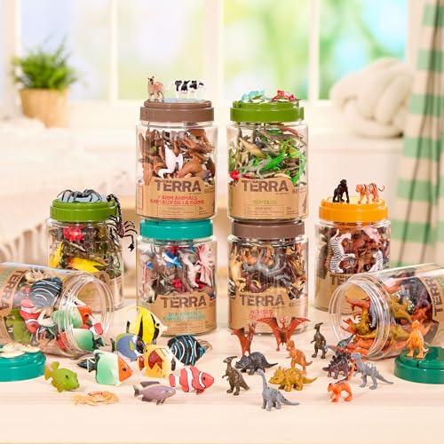 Terra by Battat Dinosaur Figures Tube, 60 Mini Plastic Dino Animals, Tubes | 60-piece mini dinosaur figures in a portable tube with 12 assorted dinosaur styles for play, collecting, crafts, 3+ Years - style: 60pcs Mini Dinosaurs