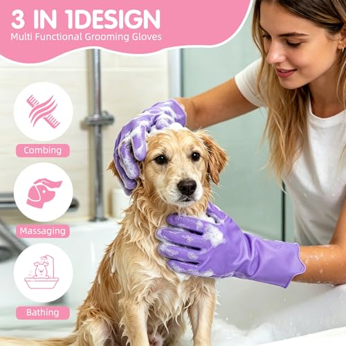 Aglads 12PCS Cat Rabbit Bunny Dog Grooming Kit,Self-Cleaning Slicker Brush&Deshedding Tool,Dematting Comb,Nail Clipper&File,Electrostatic Hair Removal Gloves,Complete Pet Grooming Supplies(12, pink) - color: Pink