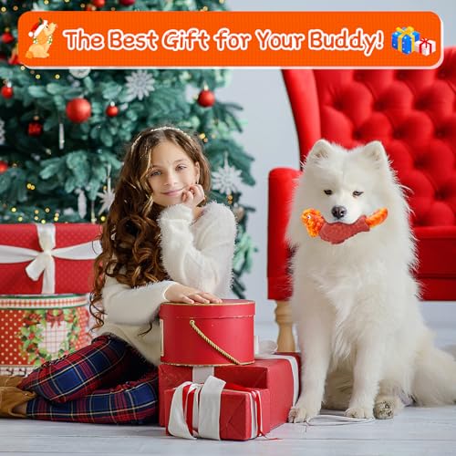 WinTour Tough Dog Toys for Aggressive Chewers, Dog Chew Toys for Large Dogs, Turkey Indestructible Squeaky Dogs Toy to Keep Them Busy - color: Orange