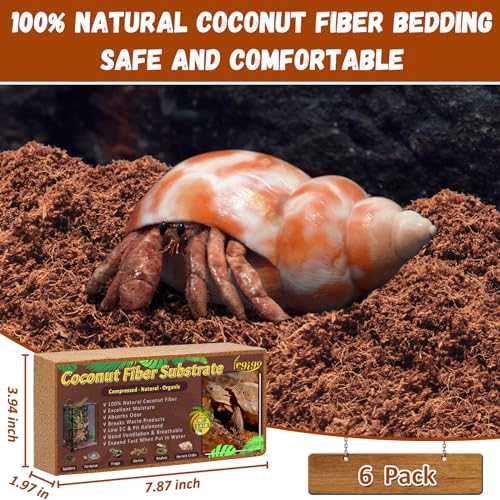6 Pack Coconut Fiber Substrate, Natural Coco Coir Bedding for Reptiles Turtles, Tortoises, Snake, Hermit Crab, Gecko, Lizard, Bioactive Terrarium Soil for Humidity Control and Plant Substrate - color: 6 Pack
