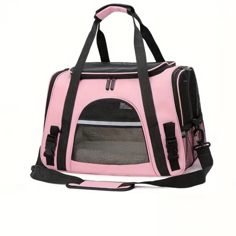 Cat Carrier Bag, Airline Approved Soft Carrier for Cats & Small Dogs | Airline approved pet carrier for pets under 15lb, breathable mesh with privacy cover, lightweight, foldable & washable - color: Pink
