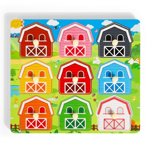 Toddler Wooden Puzzles Ages 1-3, Montessori Toys for 12+ Months Boys Girls | Birthday Gifts, Wood Farm Animal Peg Fine Motor Skills Toy Puzzles for Toddlers Age 2-4 Girls - Preschool Learning Activities