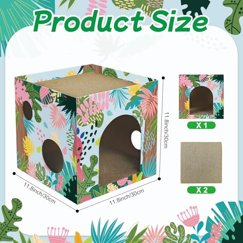 Cinrobiye Cardboard Cat House with 2 Pcs Scratching Pad，Pet Hideaway Cave Board Bed Playhouse Condo Box Decor Small Animals Scratcher Bed for Indoor Cats Kittens Rabbits Bunny - color: Green