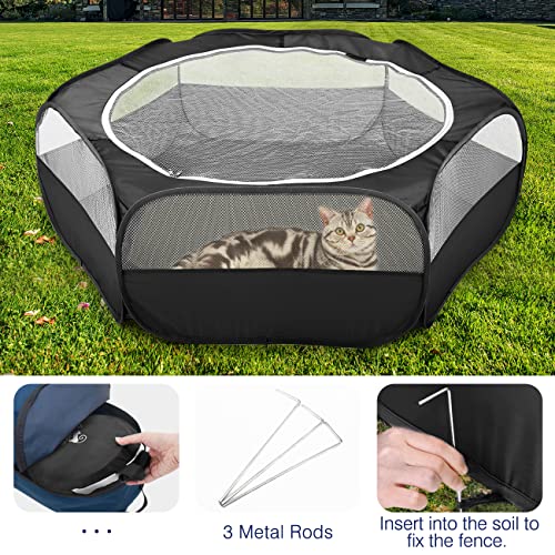 Pawaboo Small Animal Playpen with Zippered Cover, Black | Portable pop-up pet tent for supervised rabbits, guinea pigs, chicks and kittens; water-resistant bottom and 3 metal rods - color: H-Black