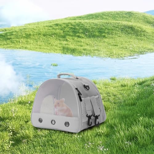 Guinea Pig Carrier Backpack, Clear Bubble Window Backpack for Guinea Pig, Bunny Rat Bird (Grey, Upgraded Mesh) - color: Grey