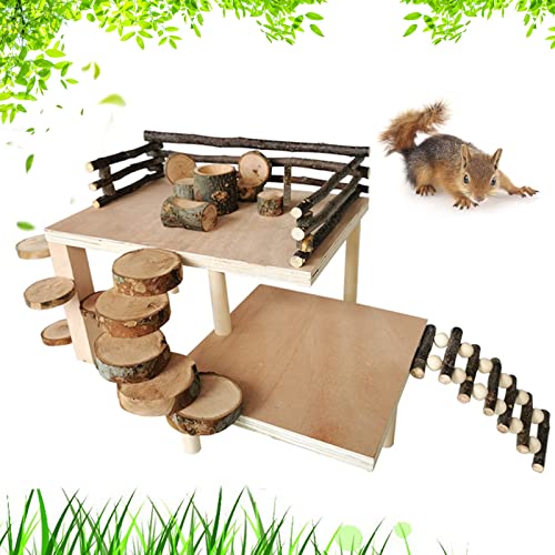 VolksRose Wooden Hamster Playground Platform, Hamster Climbing Toy, Natural Living Climb System, Small Animals Activity Set with Ladder Food Bowl Ramp Bridge for Mouse Gerbil Rat Chinchilla - color: #3