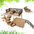 VolksRose Wooden Hamster Playground Platform, Hamster Climbing Toy, Natural Living Climb System, Small Animals Activity Set with Ladder Food Bowl Ramp Bridge for Mouse Gerbil Rat Chinchilla - color: #3