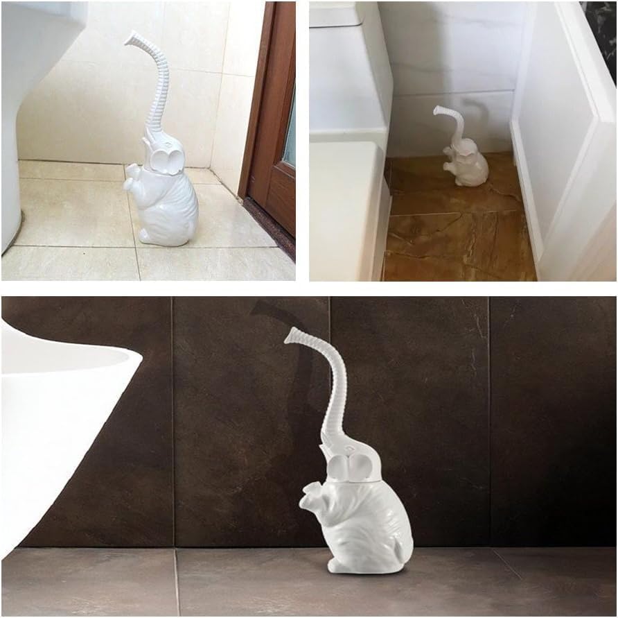 Elephant Toilet Brush and Ceramic Holder White Small Cute Fun Brush | Unique and Novelty Household Cleaning Tool for Bathroom Bathtub - color: Ceramic Elephant