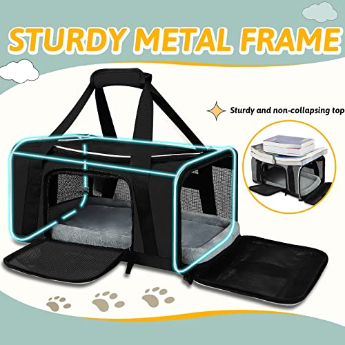 Small Pet Carrier 17" L x 11" W x 9.5" H Airline Approved, Black | for Alaska Airlines, Lockable Safety Zippers and Anti-Scratch Mesh, Pets Under 10 lbs - color: Black, size: 17.0"L x 11.0"W x 9.5"H