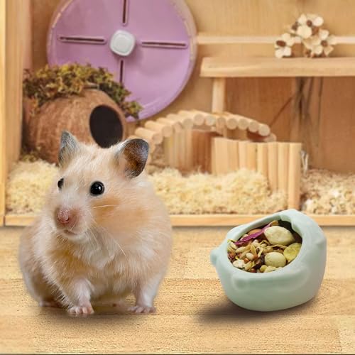 Small Ceramic Pet Hamster Bowl, Easy to Clean Anti Flipping Small Animal Bowls, Hamster Food and Water Bowl for Golden Bears, Rabbits, Hedgehogs, Dutch Pigs, Parrots (Green) - color: Green
