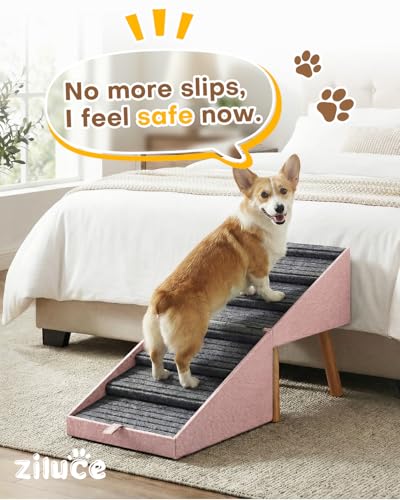 Dog Ramp for Bed & Couch, Dog Stairs 21.06 inches High for Large/Medium/Small Doggie,Split Ottoman Foldable 2 in 1 Wooden Pet Steps for Older and Injured Dogs, No-Slip Surface(Pink) - size: 21.06" H- Pink
