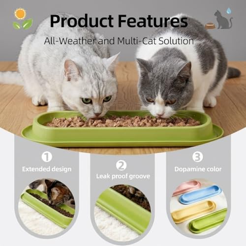 Multi-Cat Home 4-Pack, Long Pet Food Bowls, Large Capacity Non-Slip Easy Clean Dishes for Indoor & Outdoor Feeding (Pink, Yellow, Green，Blue,) - color: Pink, Yellow, Green，Blue,