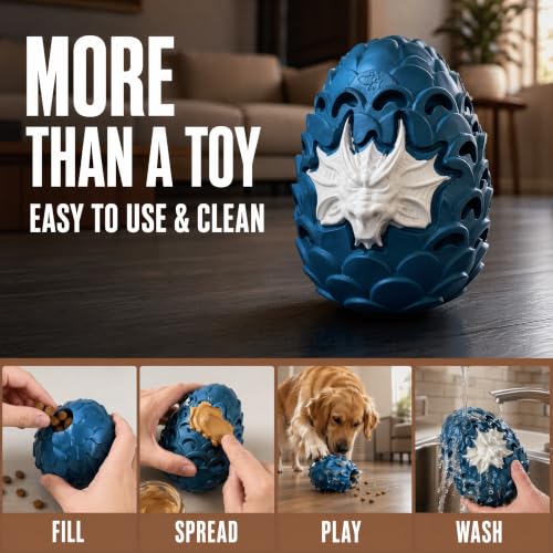 Dragon Egg Dog Chew Toys for Power Chewers - Toughest Indestructible | Treat Dispenser for Medium Large Aggressive Heavy Chewers, Durable Interactive Puzzle, Easy Clean - color: Large 5.3IN Blue