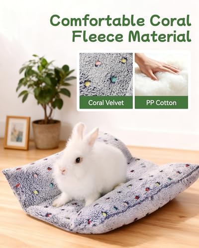 16 x 14 in Bunny Bolster Bed for Rabbits Cats Dogs and Other Small Pets, Reversible Fleece Flop Bedding with Padded Sides - color: Gray, size: 16*14in