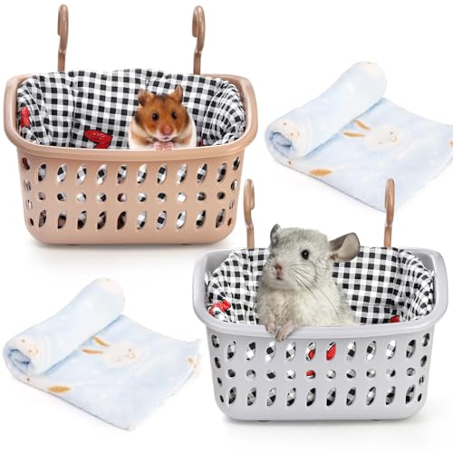 2 Pack Rat Hammock for Cage, Chew Proof Small Animal Hanging Basket Bed with Hooks, Chinchilla Hideout Ferret Cage Accessories for Guinea Pig, Hamster, Sugar Glider, Hedgehog