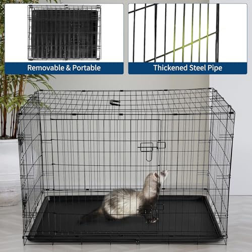 48'' Rabbit Cage, Portable Rabbit Carriers with Slide Out Tray, Top & Front Door, Folding Small Critter Carriers Cage for Bunny, Ferret, Chinchilla, Cat, Rat