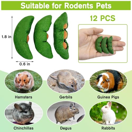 Fhiny Hamster Chew Toys for Teeth, 12 PCS Peapods Shaped Guinea Pig Snacks Natural Timothy Grass Carrot Rabbit Treats Handmade Small Animal Food for Bunny Chinchilla Gerbil Molaring - size: 12 PCS
