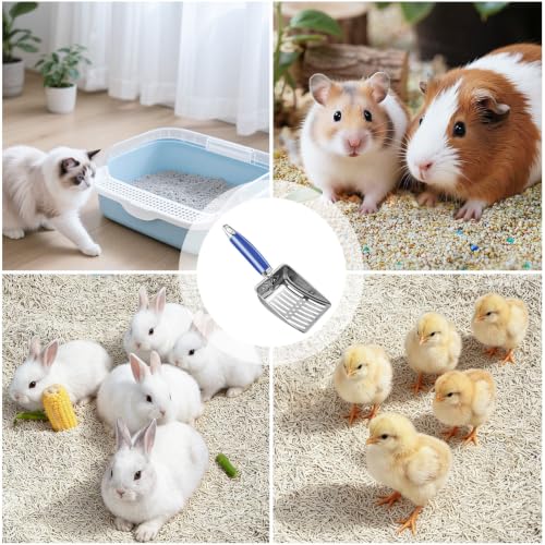 Cat Litter Scoop - Metal Cat Litter Scoop - Stainless Steel Scoop for Cats - Sturdy Metal Mesh - Rubber Handle - Easy to Clean, Suitable for Cat Litter Boxes (Blue) - color: blue