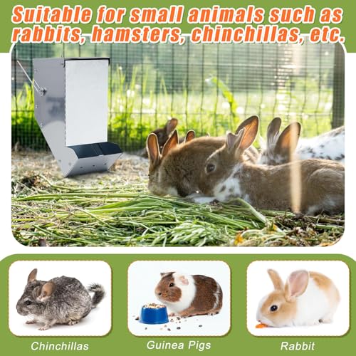 2 Pcs Rabbit Feeder for Cages Small Animal Food Pellet Dispenser with Lid Metal Chicken Grit Oyster Shell Squirrel Feeders Outside(3.2 Inches,Mesh Bottom,Silver) - color: Silver, size: 3.2 Inches, style: Mesh Bottom