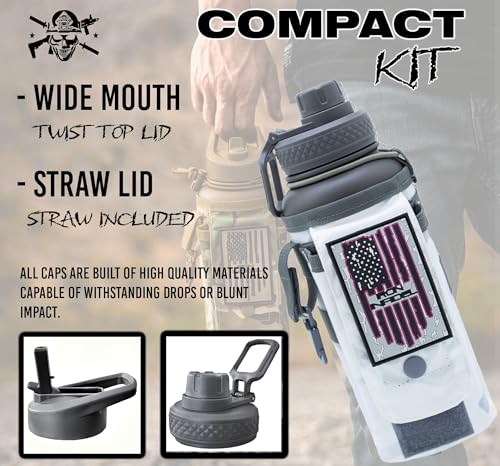Iron Infidel Battle Bottle - 32 Oz Insulated Water Bottle with Straw Lid & Chug Cap, Stainless Steel Metal Flask Includes Rugged, Removable Sleeve for Keys, Wallet, & Phone (Arctic Camo 1 Liter) - color: 32oz - Arctic Camo, size: 32 Ounces