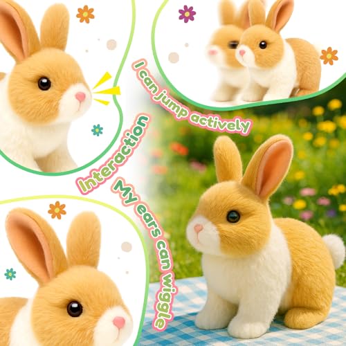Easfan Walking Bunny Rabbit Electronic Plush Toy Gift for Kids 7" | Interactive pet with hopping ears & movements, Easter birthday holiday gift, for girls toddlers - style: Bunny_White_Beige