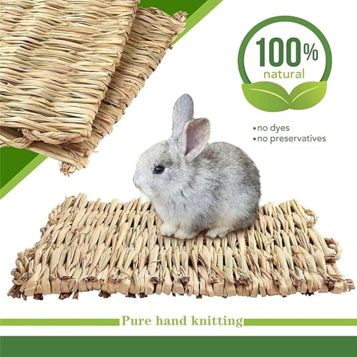 kathson 18 PCS Bunny Grass Mat,Rabbit Natural Straw Woven Bed,Small Animal Hay Nest Sleeping Mat &Chew Toys for Hamster Bunny Chinchilla Guinea Pig Mouse Bird and Other Small Animal - size: 18 pcs