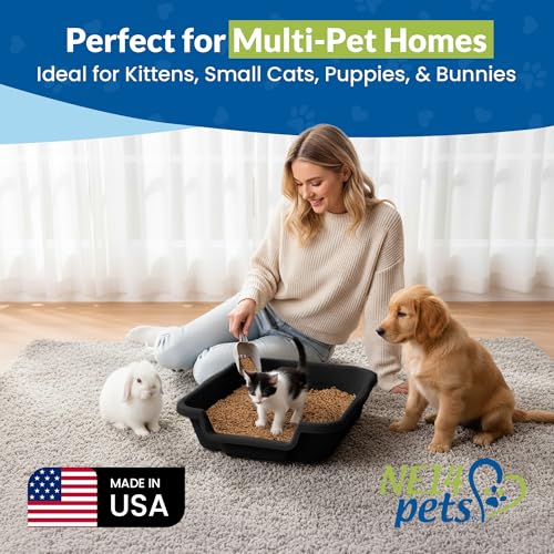 KittyGohere Senior Cat Litter Box Small with Scoop, Black | Open Top Low Entrance Kitty Litter Box With With Long-handle Jumbo Scoop, Lightweight & Durable Litters Box, Made in USA - color: Black, size: Small with Scoop